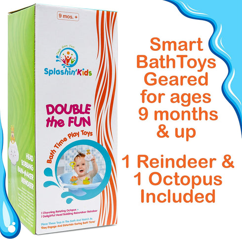 Splashin'kids Bath Toys, Double The Fun Baby Water Toys, Rotating Octopus and Head Bobbing Reindeer