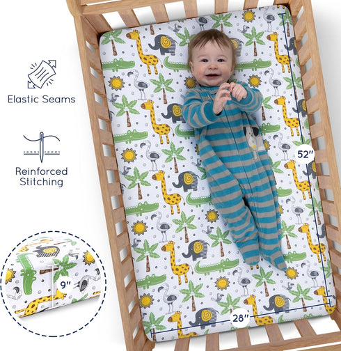 Grow Wild 3 Pack 3 Pack Crib Sheets and Changing Pad Covers Bundle - Soft & Stretchy Jersey Cotton - Safari Animals
