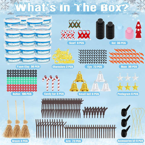 36 Pack Build a Snowman Kit, Snowman Kit Inspiring DIY Crafts for Kids, Creative Air Dry Clay Modeling Snowman Craft
