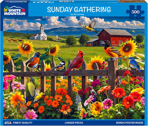 White Mountain 500 Piece Jigsaw Puzzle Spring Flower Bird Puzzles with Large