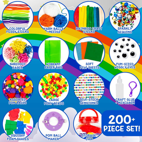 Made By Me! Ultimate Jar of Crafts, 200+ Piece Rainbow Craft Supply Bundle, Craft Supplies Starter Kit, Great Arts & Crafts Kit for Travel and On-The-Go, Perfect for Kids and Adults Ages 6+ by Made By Me