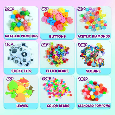 YITOHOP -1000+ 4+ Arts and Crafts Supplies for Kids pcs Art Craft kit in Carrying Travel Box for Toddlers Ages DIY