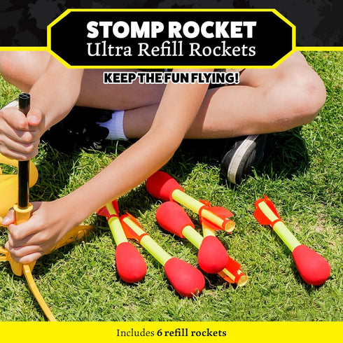 Stomp Rocket Ultra Rocket Refills, 6 Foam-Tipped Rockets for Kids, Fun Outdoor Toys Gifts for Boys & Girls