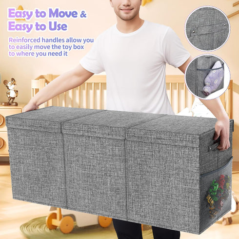 40"x14"x16", Mabahoo Extra Large Toy Box Chest with Lids, Collapsible Sturdy Kids Toy Storage Organizer Boxes for Boys