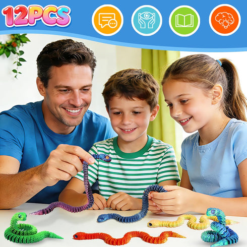 12PCS 3D 12in 3D 3D Ivrmtal Printed Snake Toys, Flexible Printed Animals for Easter Eggs Filled Easter Basket Stuffers