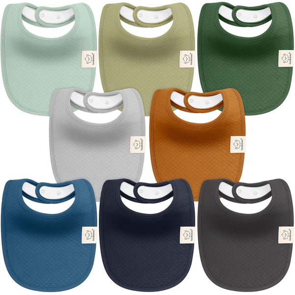 KeaBabies 8-Pack Organic Baby Bibs for Girls, Boys - Quilted Cotton Cloth