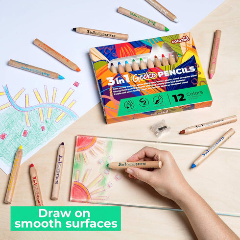 3 In 1 Color Pencils, 12 Colors Set with Brush and Sharpener, Non-Toxic and Vegan for Ages 3 and Up