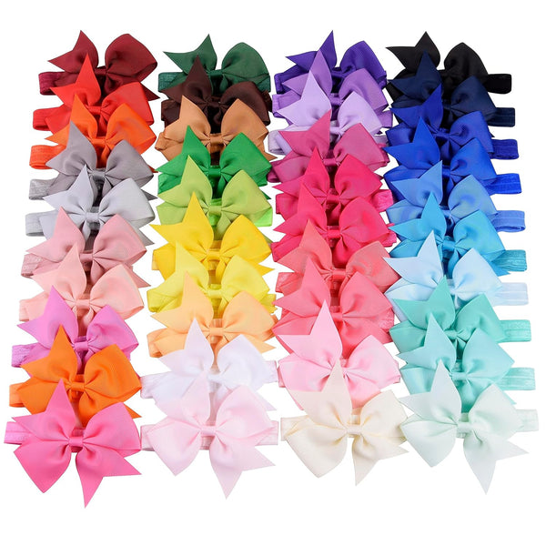 jollybows 40pcs Baby Girls Hair Bows Headbands - Grosgrain Ribbon Hair Band Accessories for Infants Newborn Toddler