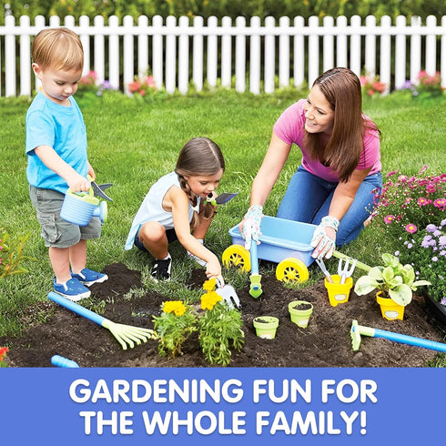 Set Liberty Imports Pull Along Garden Wagon and Gardening Tools Toy Play for Toddlers, Kids with Outdoor Tools, Plant