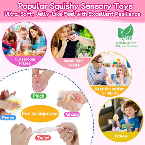 YRSDQueenA Pack 24 Pack 50 4-8 8-12, Taba Squishy Taba Squishies with Stickers, Easter Squishy Toys Party Favors