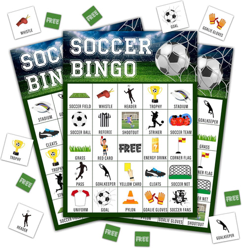 Soccer Party Bingo Game Cards for Adults, 24 Players Bingo Game, Sports Party Favors and Supplies Decorations