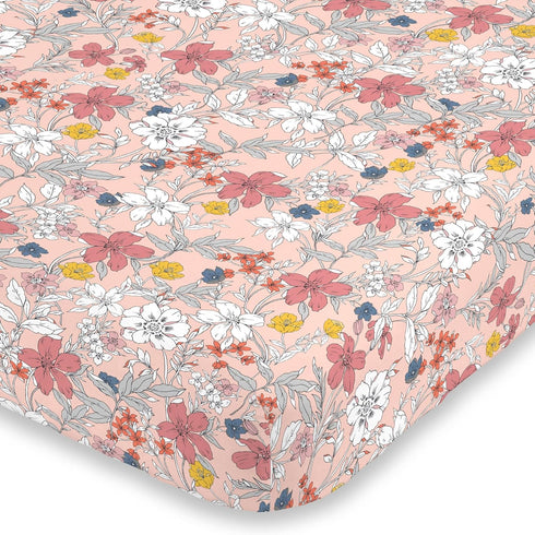 NoJo Happy Pink and White Floral Super Soft Fitted Mini Crib Sheet