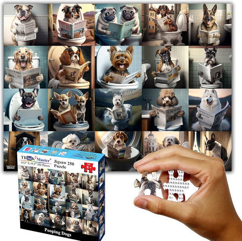 Think2Master Pooping Dogs 250 Pieces Jigsaw Puzzle - Heartwarming Puppies, Perfect Bathroom Decoration