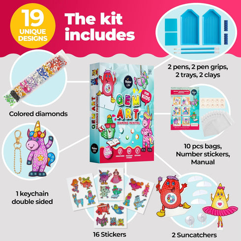 Halmolife Big Gem Diamond Painting Kits, Stickers, Keychain & Suncatcher DIY Kit, Arts and Crafts for Kids Ages 4-8+