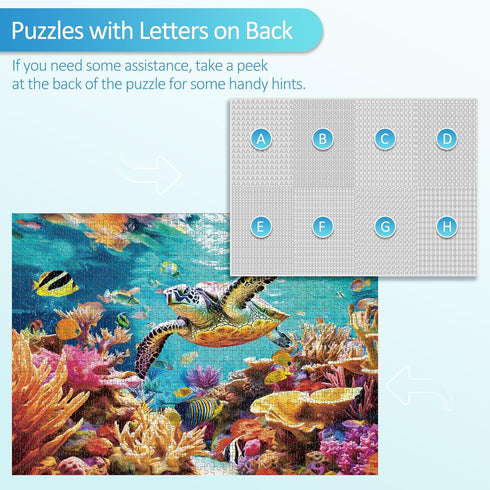 takfot 1000 Pieces Ocean Beach Sea Turtle Coral Puzzle with Letters on Back for Fun Game Nights