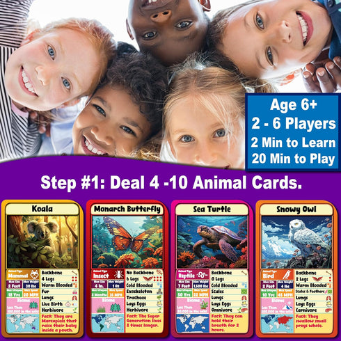 THINK2MASTER Animal Kingdom Info Quest Educational Card Game - Fun Learning for Kids, 2-12 Players, Age 6+, Classroom,