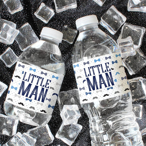 Little Man Baby Shower Water Bottle Labels | It’s a Boy | 24 Waterproof Stickers for Baby Boy Shower Decorations