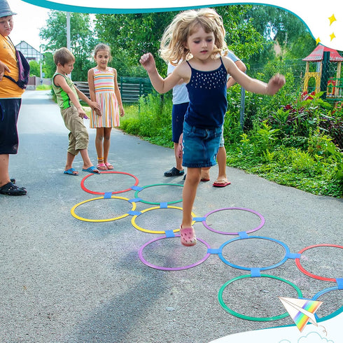 Liliful 30 Pcs 15'' Hopscotch Ring Game Set with 45 Connectors for Outdoor Obstacle Course for Kids