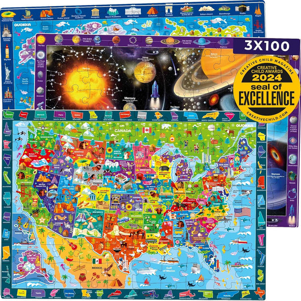 QUOKKA 100 Piece Puzzles for Kids Ages 4-6 - 3 Jigsaw Kids