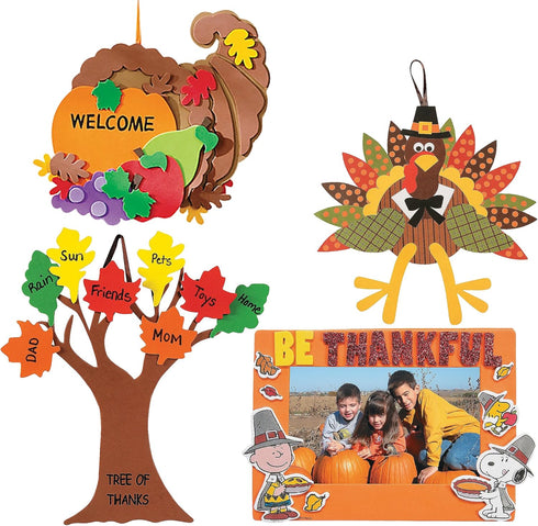 Thanksgiving & Autumn Themed Craft Kits, Peanuts Thanksgiving Picture Frame Magnet, Turkey Making Kit & More
