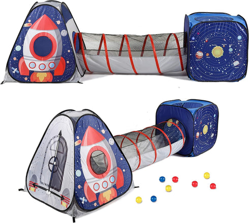 UTEX 3pc Space Astronaut Pop Up Play Tents with Tunnels - Indoor/Outdoor Playhouse for Kids, Boys, Girls