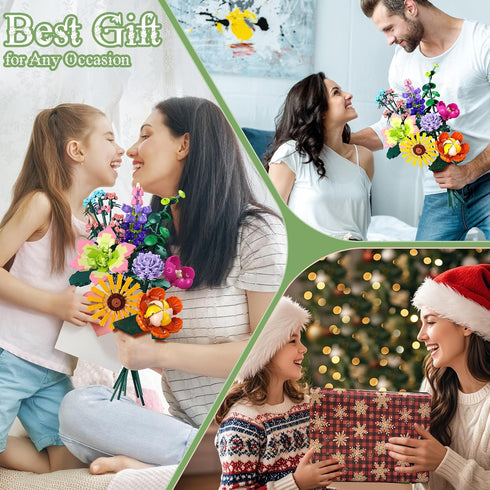 Booyuer Set, (858Pcs) Flowers Bouquet Building DIY Home Offic Botanical Bouquet Decoration Kit, Creative Gift for Mom