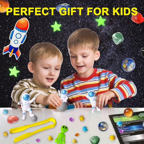 5 Set 3 4 5 6 Galaxy Sensory bin, Gemstone Dig Kit,Galaxy Excavation Gem Kit with Real Gemstones for Kids,Space Planet