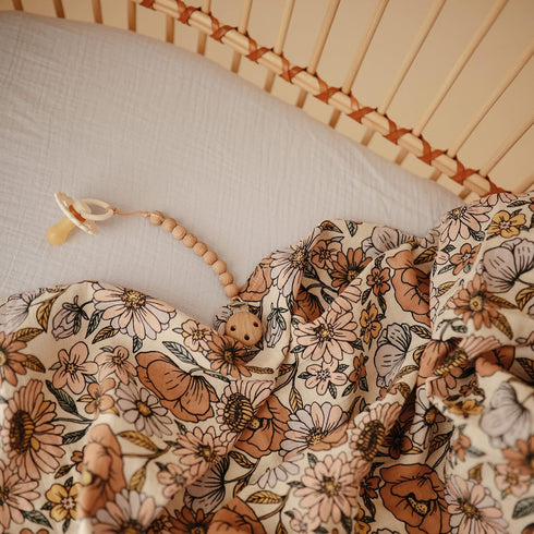 mushie Muslin Baby Swaddle Blanket, 100% Organic Cotton, Retro Flowers
