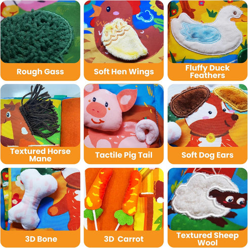 0-6 6-12 12-18 1 Tinsel Trends Baby Books Farm Animal Soft Cloth Busy Book Gifts for Babies Early Learning See Touch