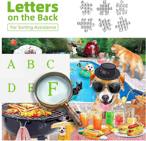 500 Summer (23"x15") Dog Pool Party Puzzle for Adults Piece Funny Animal BBQ Jigsaw Puzzles with Letters on Back Unique