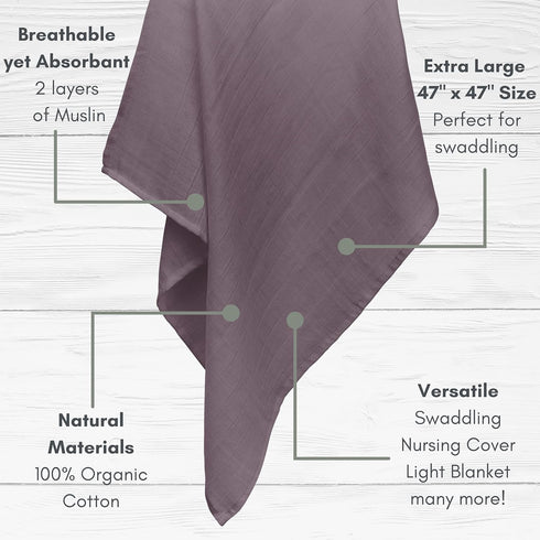 MOZAH 100% 2 Pack Organic Muslin Swaddle Blankets - Cotton for Girl and Boy - Receiving Blanket - of Baby Swaddle