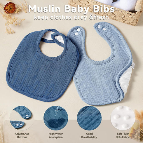4-Pack Adjustable Muslin Baby Bibs - Cotton Drool Bibs for Newborns and Toddlers