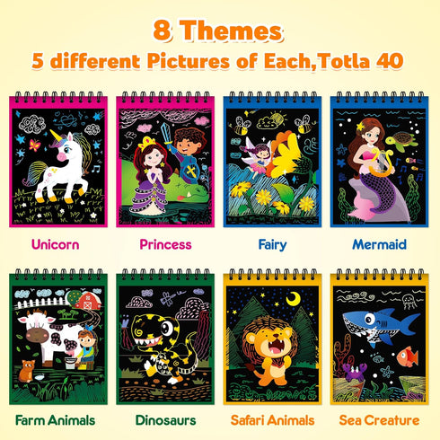 24 Pack 4-8-12, Mocoosy Scratch Art Party Favors for Kids Ages Birthday Goodie Bag Stuffers, Rainbow Scratch Notebook
