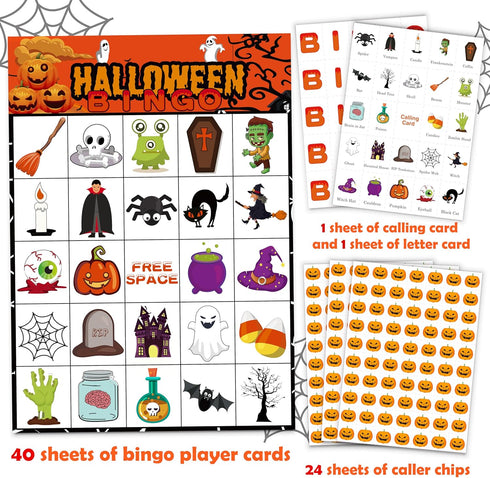 40 Players Halloween Bingo Game Cards, Hallowmas Goodie Bags Stuffers for Kids Holiday Party Supplies