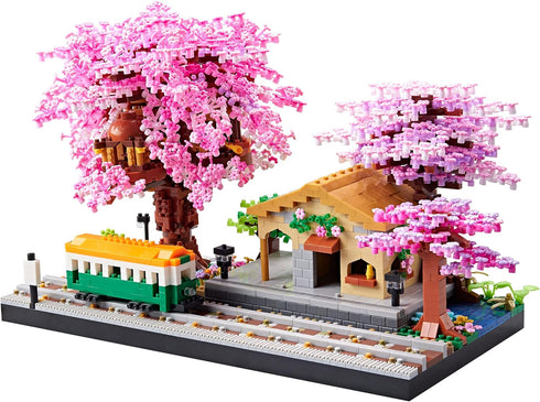 Japanese Cherry Blossom Tree Flower Micro Building Blocks Set for Adults, Mini Bricks Model for Decorative Present