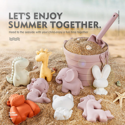 11Pcs Set,Silicone MarcZero Silicone Beach Toys,Collapsible Sand Bucket,Modern Baby Beach Toys,Travel Friendly Beach