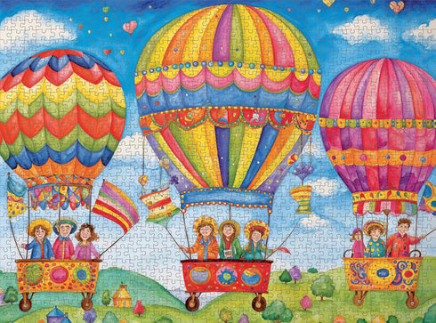 Cross & Glory 1000 Piece Jigsaw Puzzle - Floating on Cloud Nine, Vibrant Hot Air Balloon Fantasy Picture