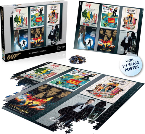 Top Puzzles James Bond Actor Debut - 1000 Piece Jigsaw Puzzle Game featuring 6 Classic Movie Posters