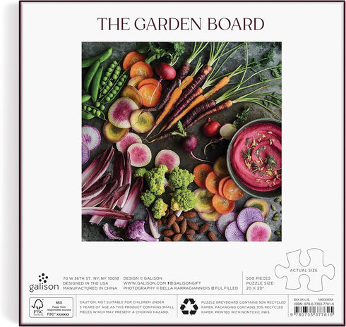 Galison The Garden Board - 500 Piece Puzzle - Fun and Challenging Activity with Bright Garden Vegetables Artwork