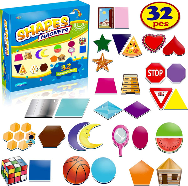 32 Shape and Color Magnets with Real World Objects for Preschool Learning and Associative Memory