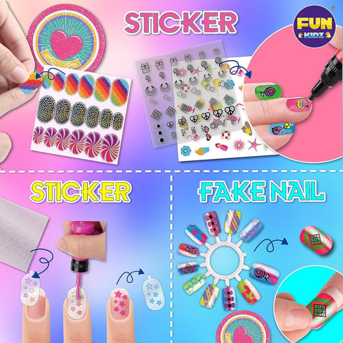 7-12, 315Pcs Pack 17.91Wx12.4L Kids Nail Kit for Girls Ages FunKidz Ultimate Nail Polish Pens Combo Size Glitter
