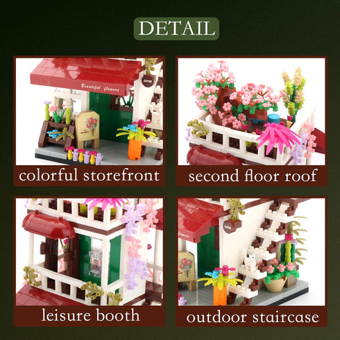 Set, 14+, (953PCS) Flowers City Architecture Mini Building Block Blooming Shop Hose Building Kit for Adults & Teens