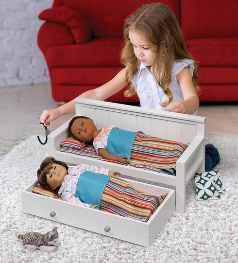 Badger Basket Toy Doll Sofa and Daybed Combo with Trundle Bed for 18 inch Dolls, White/Multi