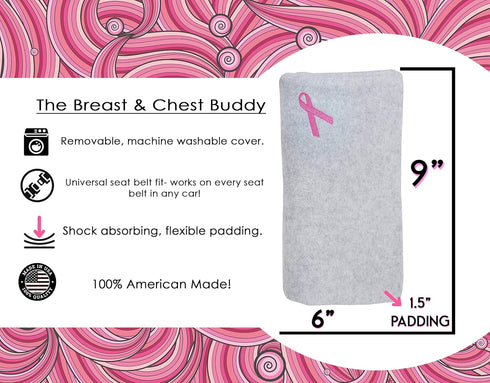The Breast and Chest Buddy Mastectomy Pillow and Seatbelt Cushion for Mastectomy and Breast Reconstruction Sites Gray
