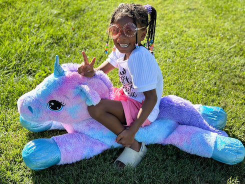 Muiteiur Giant Unicorn Stuffed Animal - XL 43.4 inch Blue Plush Pillow Gift for Girl Boy Kid