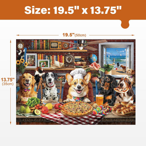 500 BenBen Puzzles for Adults Pieces, Dogs' Dinner Party, Dog Jigsaw Puzzle with Patterns on Back, Funny Animal Puzzle