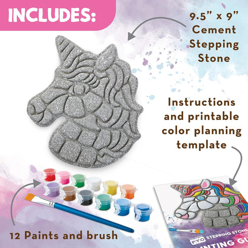 MindWare DIY Unicorn Stepping Stone Kit - Includes Weatherproof Stone, Paint, and Brushes