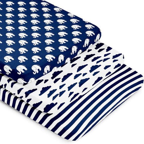 BaeBae Goods 3 Pack, Fitted Baby Crib Sheets for Boys and Girls, Soft and Breathable Jersey Cotton, Navy and White