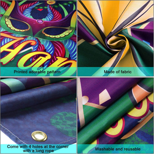 Blulu Mardi Gras Door Cover, New Orleans Carnival Decorative Hanging Welcome Banner Flag for Party