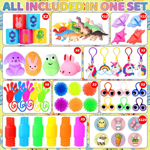 PURPERCAT 360 Set, 120 240 Pcs Easter Prefilled Egg Plastic Eggs with Mini Toys & Stickers Easter Hunt Basket Stuffers